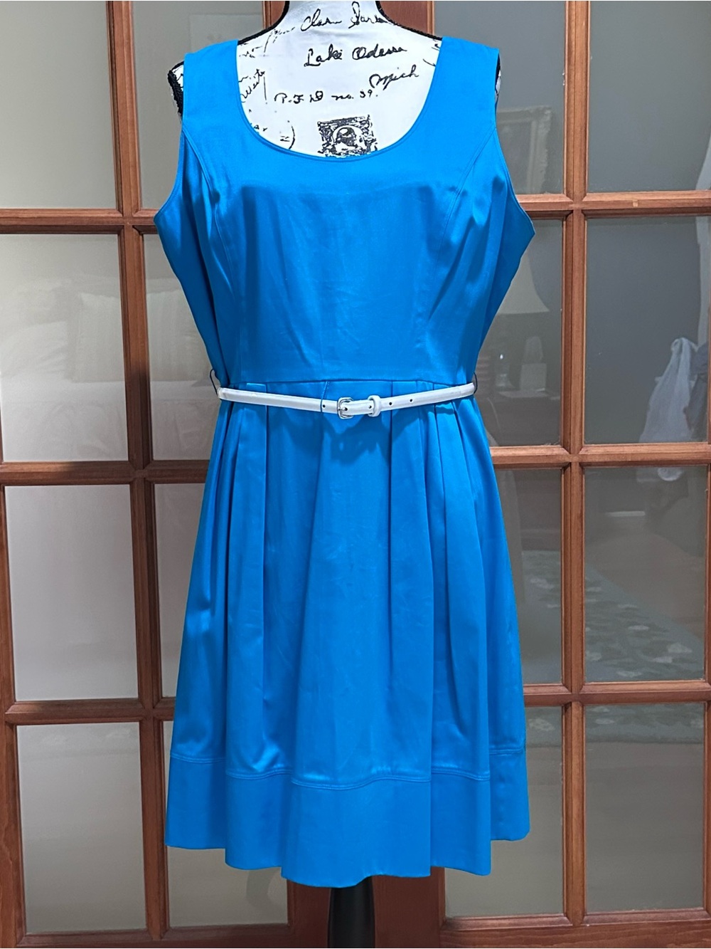 Dana Buchman Bright Blue Sleeveless Belted Mini Dress